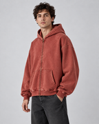 Men's Vintage Wash Zip-Up Hoodie – Oversized Fleece Sweatshirt