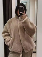 Women's Oversized Teddy Jacket – Plush High Collar Winter Layer