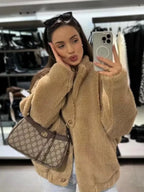 Women's Oversized Teddy Jacket – Plush High Collar Winter Layer
