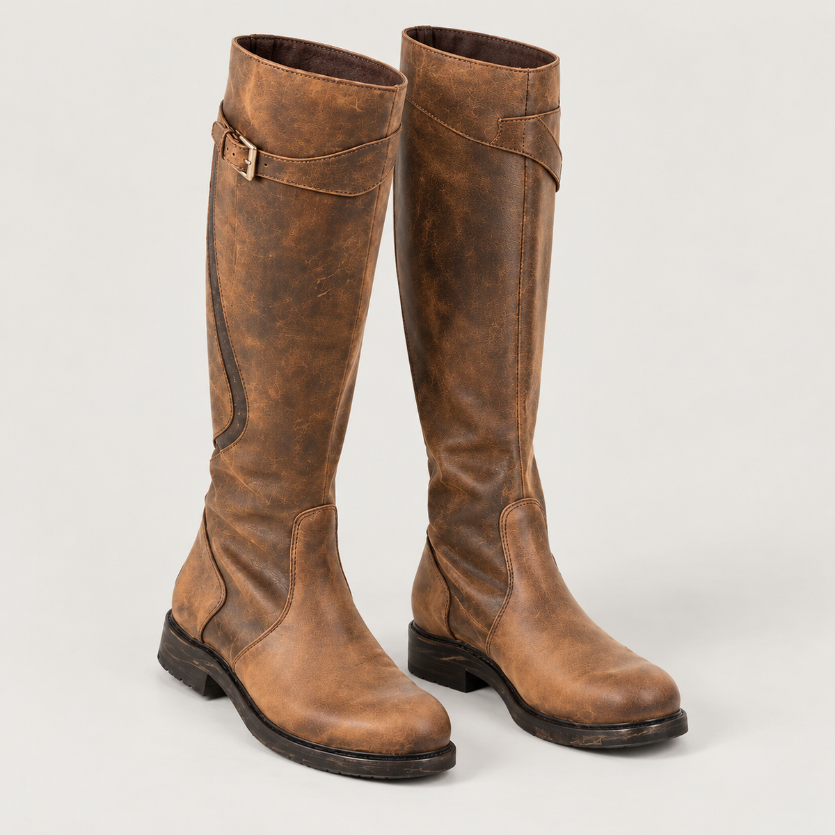 Women's Knee-High Boots with Adjustable Strap – Water-Resistant Treaded Tall Boots