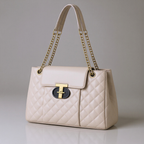 Women's Quilted Chain Handle Bag – Structured Turn-Lock Handbag