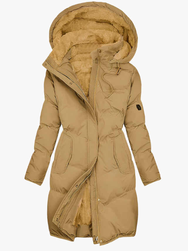 Women's Long Quilted Hooded Coat – Warm Lined Winter Puffer
