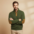 Men's Cable Knit High Collar Sweater – Retro Pullover with Elbow Patches