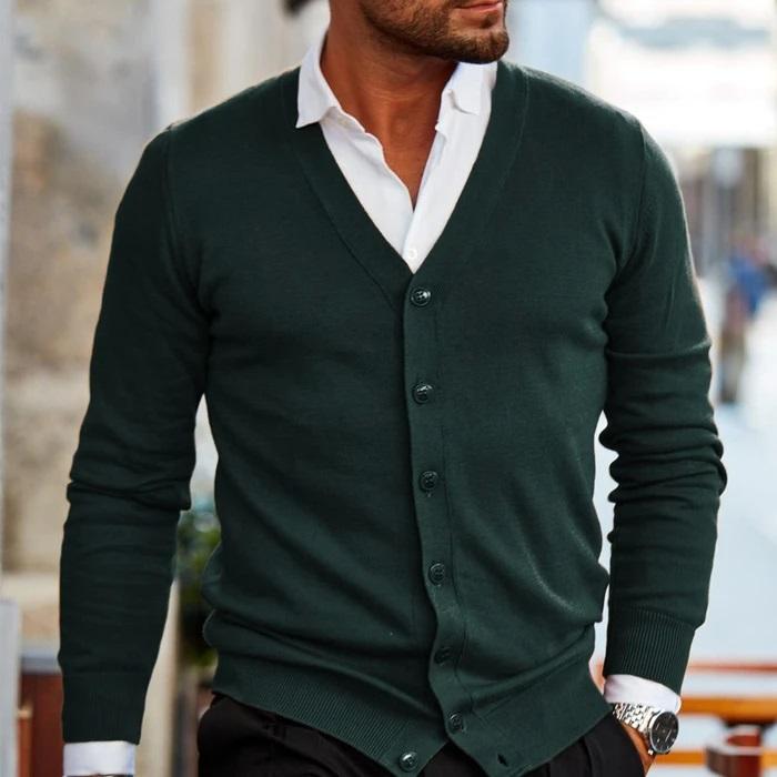 Men's V-Neck Button-Up Knit Vest – Casual Layering Cardigan