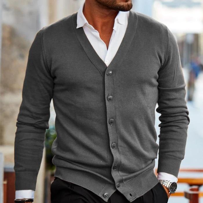Men's V-Neck Button-Up Knit Vest – Casual Layering Cardigan