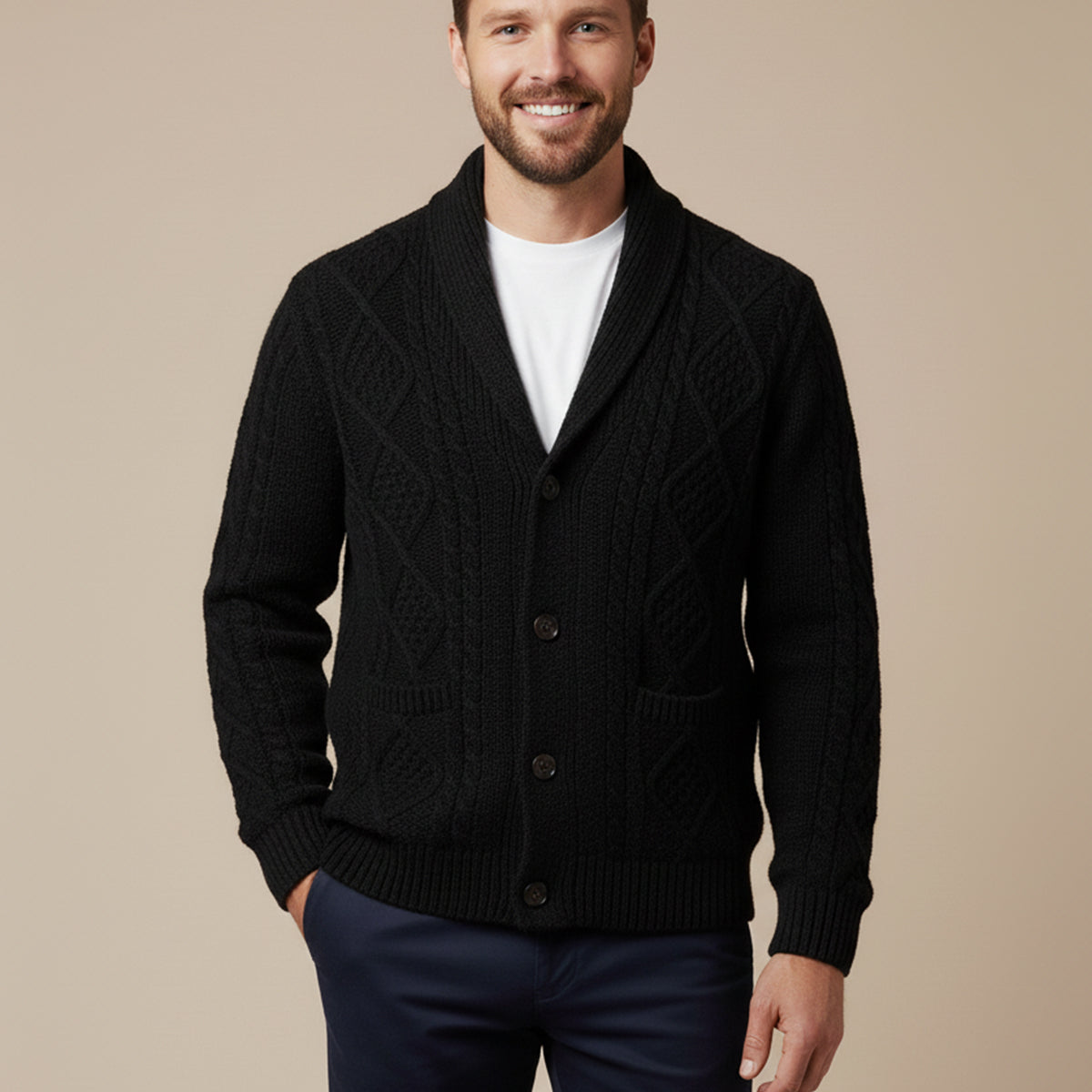 Men's Soft Knit Button Cardigan – Relaxed Smart Casual Sweater with Pockets