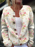 Women's Floral Knit Cardigan – Relaxed Button-Front Autumn Sweater