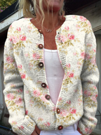 Women's Floral Knit Cardigan – Relaxed Button-Front Autumn Sweater
