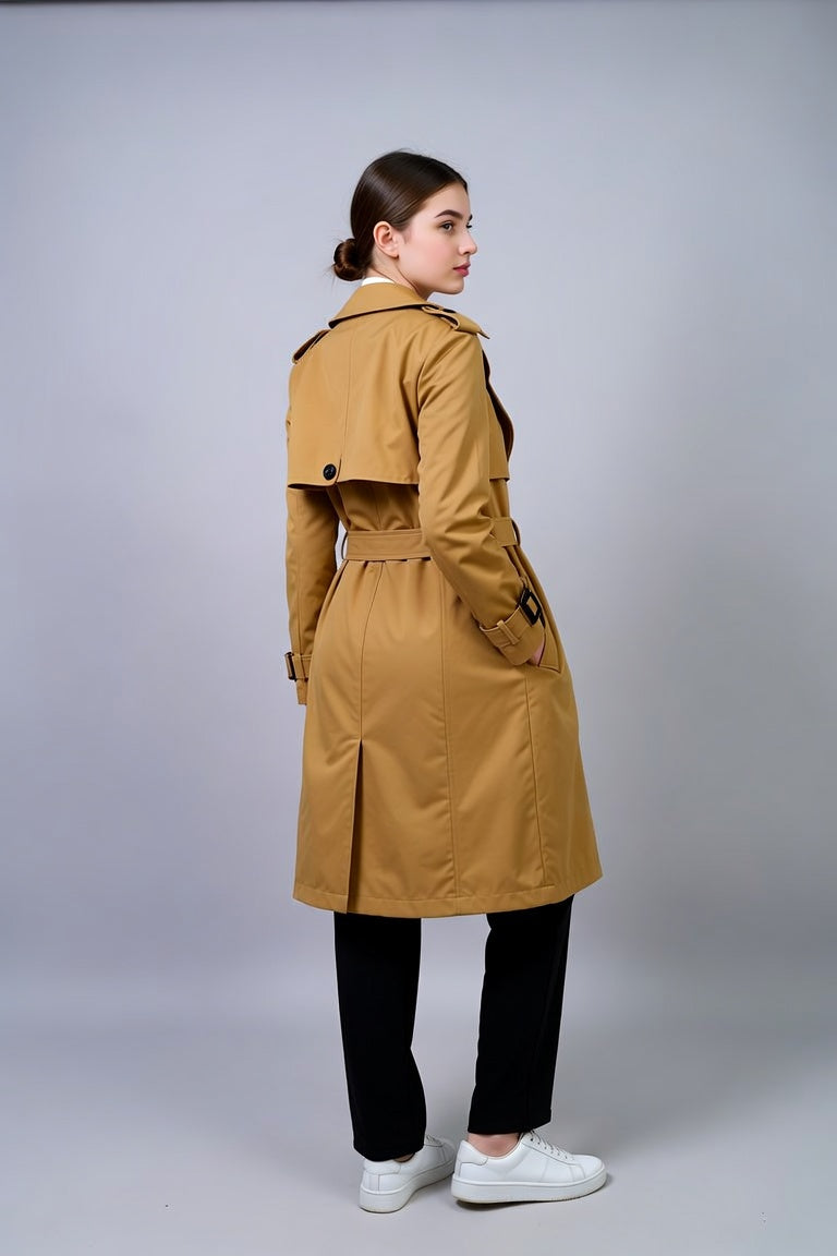 Women's Classic Belted Trench Coat – Double-Breasted All-Season Coat