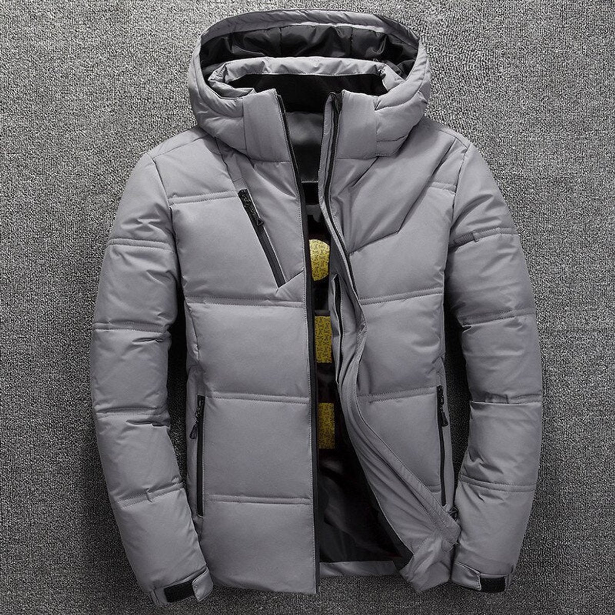 Men's Quilted Hooded Puffer Jacket – Stand Collar Winter Coat