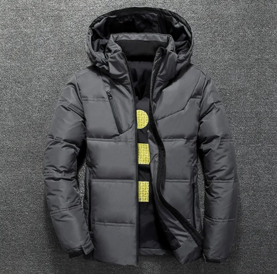 Men's Quilted Hooded Puffer Jacket – Stand Collar Winter Coat