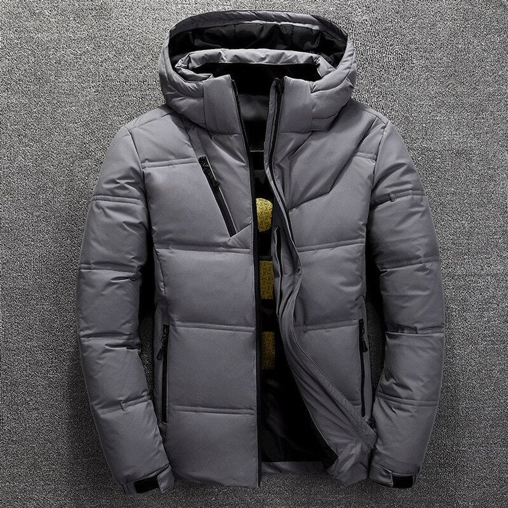 Men's Quilted Hooded Puffer Jacket – Stand Collar Winter Coat