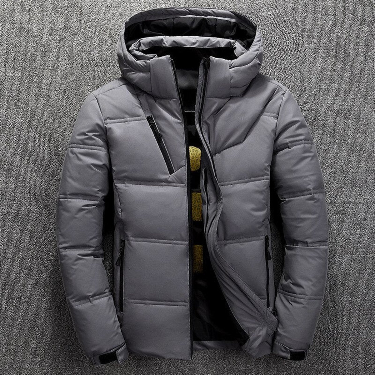 Men's Quilted Hooded Puffer Jacket – Stand Collar Winter Coat