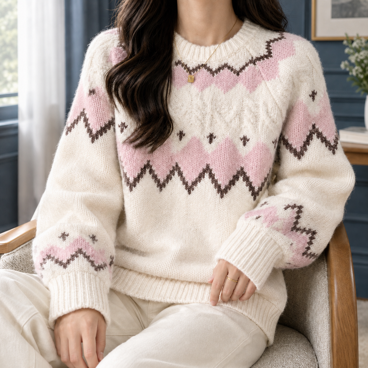 Frida | Women Fair Isle Cable Knit Sweater