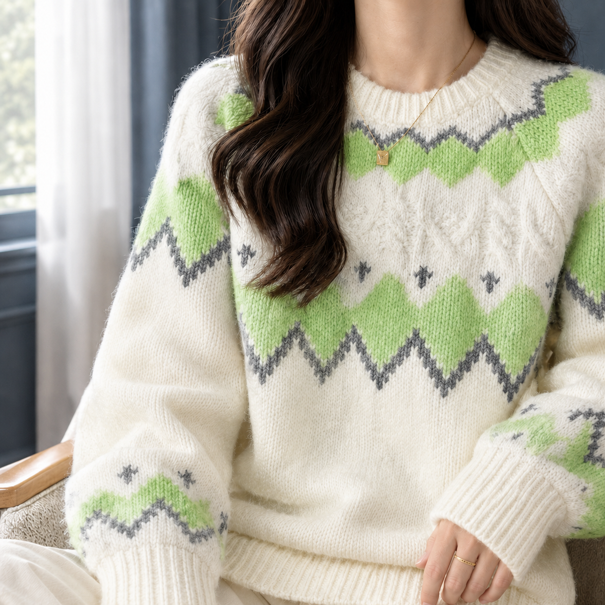 Frida | Women Fair Isle Cable Knit Sweater
