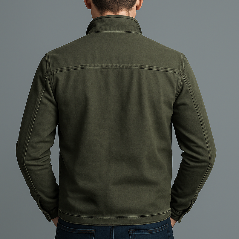 Men's Vintage Cotton Zip Jacket – Rugged Stand Collar Utility Casual Coat