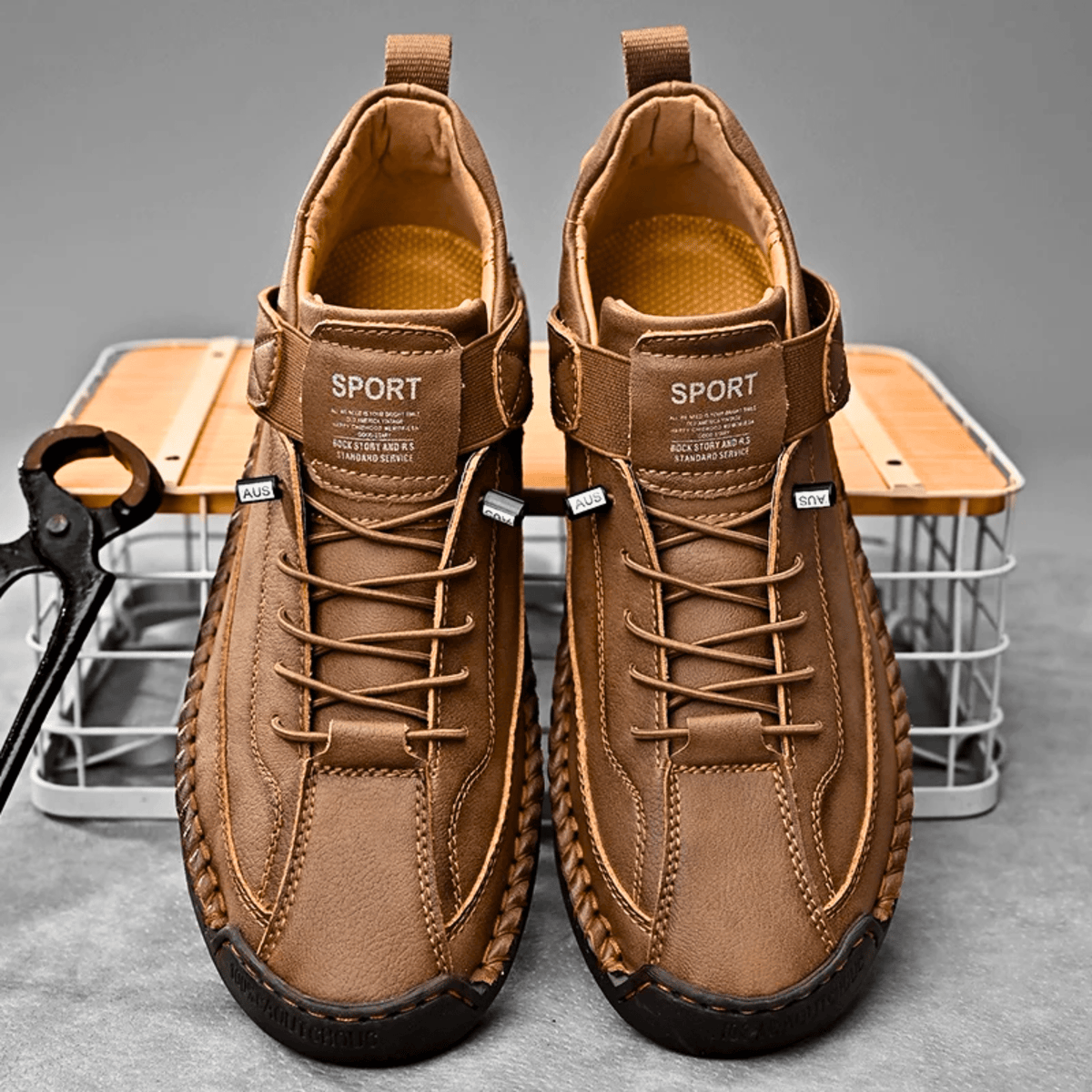 Men's Vintage Casual Sneakers – Stitch Detail Strap Cushioned Shoes