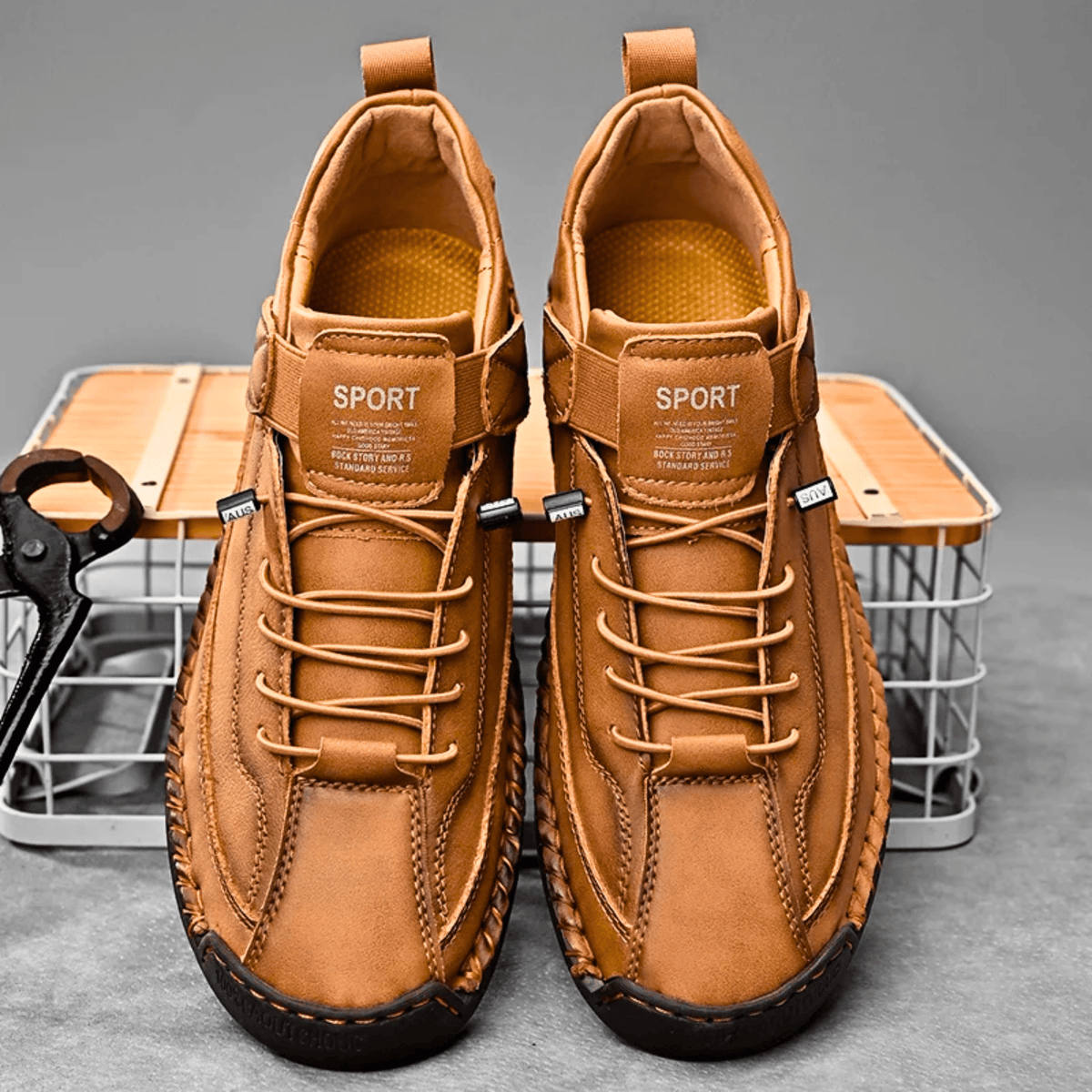 Men's Vintage Casual Sneakers – Stitch Detail Strap Cushioned Shoes