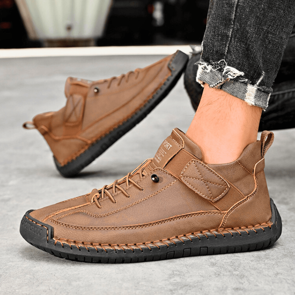 Men's Vintage Casual Sneakers – Stitch Detail Strap Cushioned Shoes