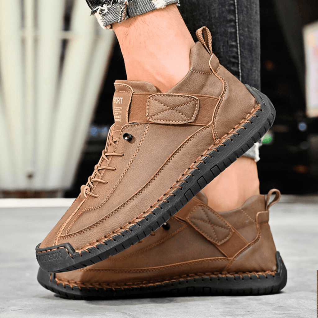 Men's Vintage Casual Sneakers – Stitch Detail Strap Cushioned Shoes