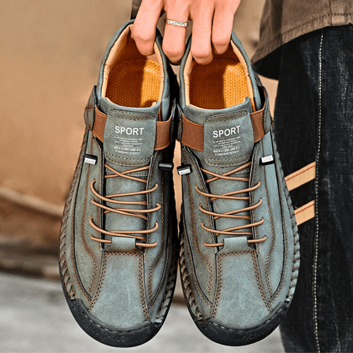 Men's Vintage Casual Sneakers – Stitch Detail Strap Cushioned Shoes