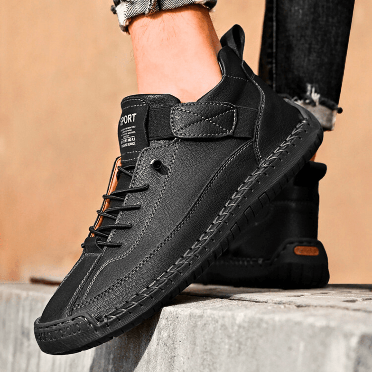 Men's Vintage Casual Sneakers – Stitch Detail Strap Cushioned Shoes