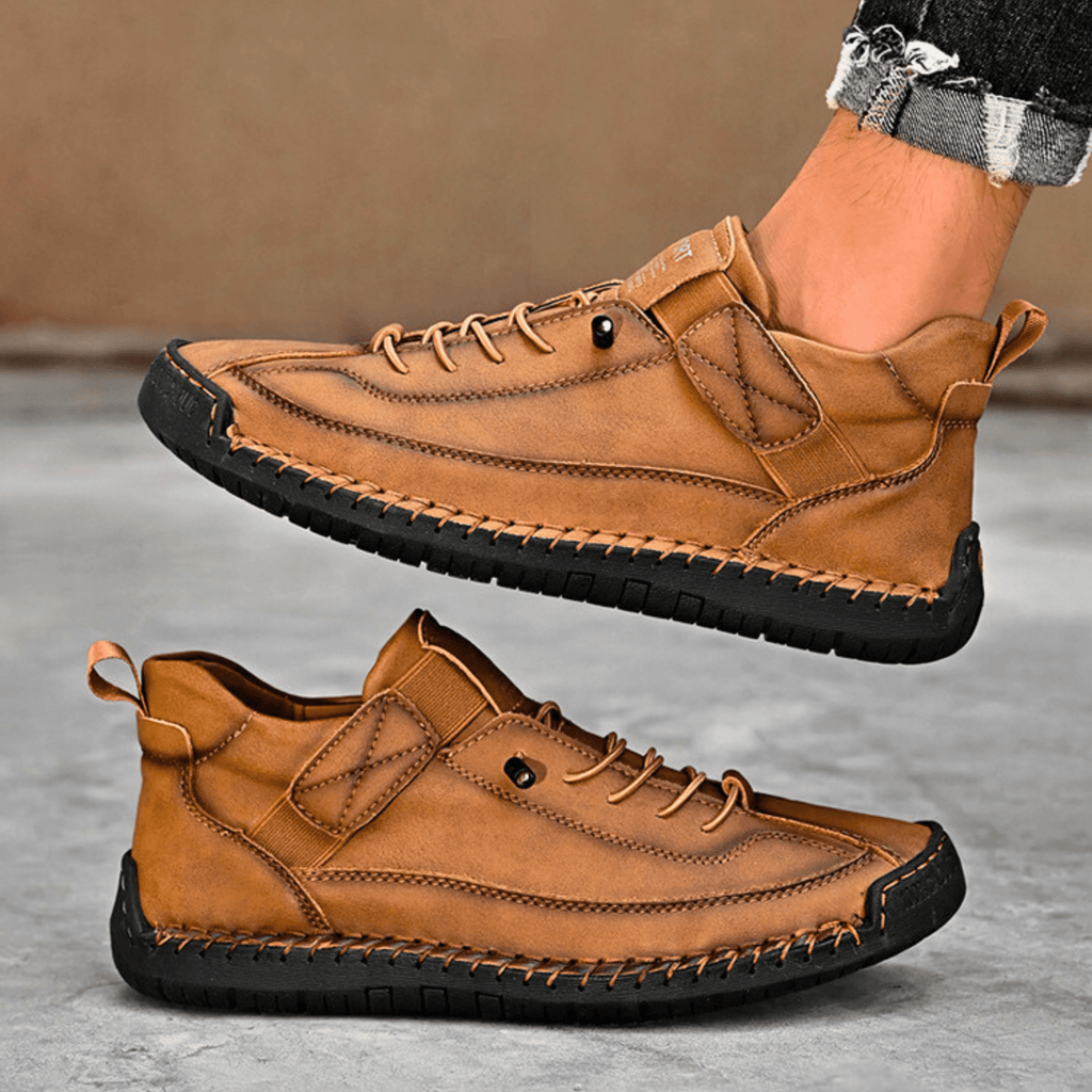 Men's Vintage Casual Sneakers – Stitch Detail Strap Cushioned Shoes