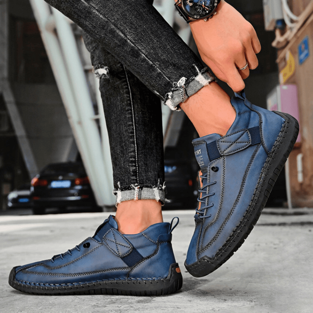 Men's Vintage Casual Sneakers – Stitch Detail Strap Cushioned Shoes