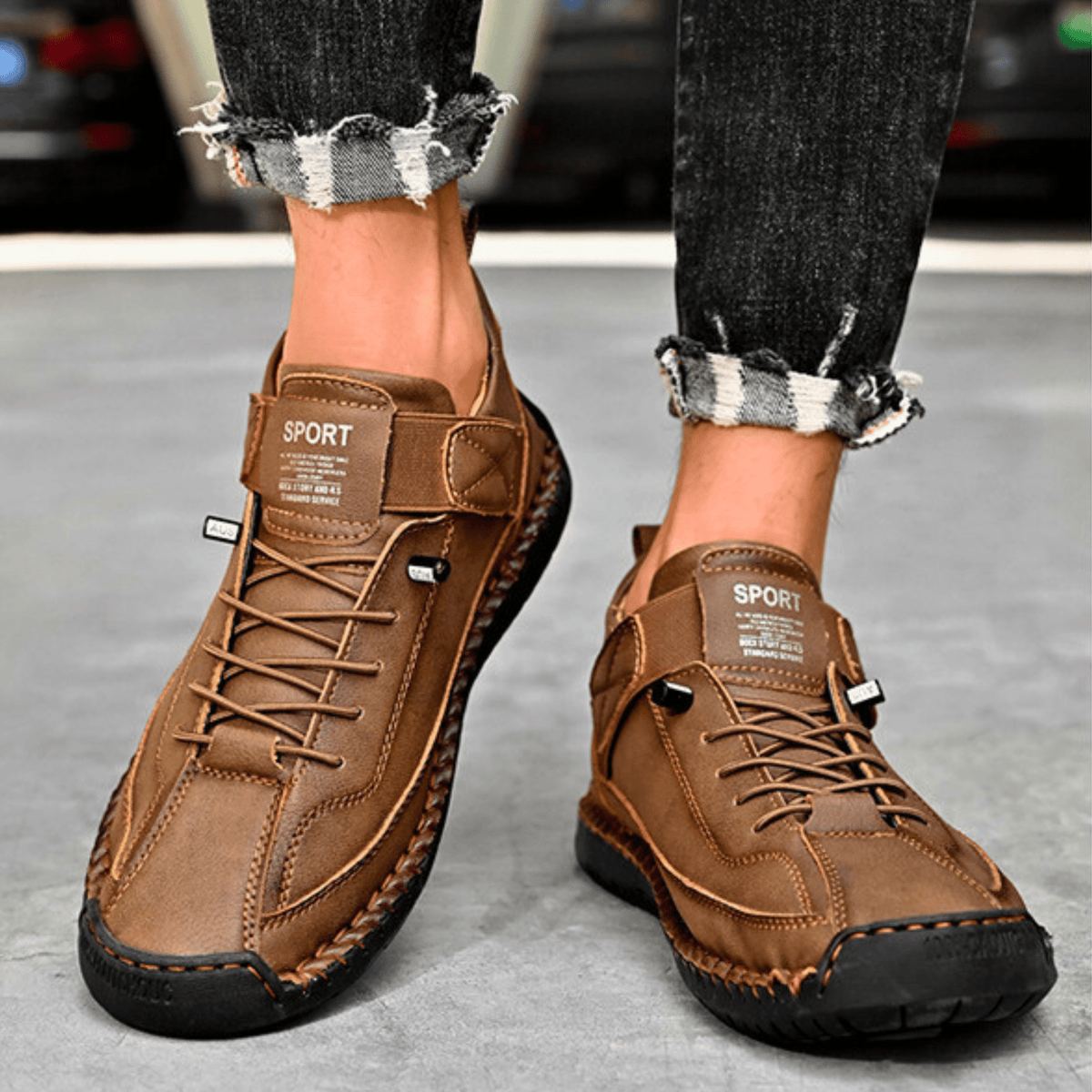 Men's Vintage Casual Sneakers – Stitch Detail Strap Cushioned Shoes