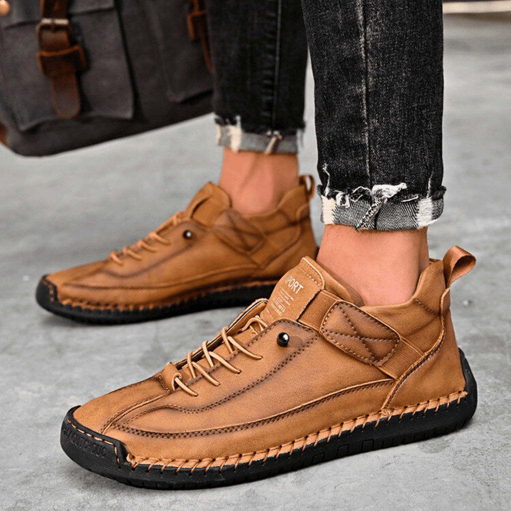Men's Vintage Casual Sneakers – Stitch Detail Strap Cushioned Shoes
