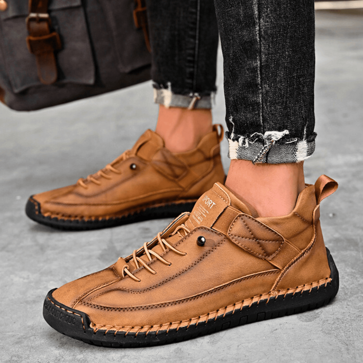 Men's Vintage Casual Sneakers – Stitch Detail Strap Cushioned Shoes