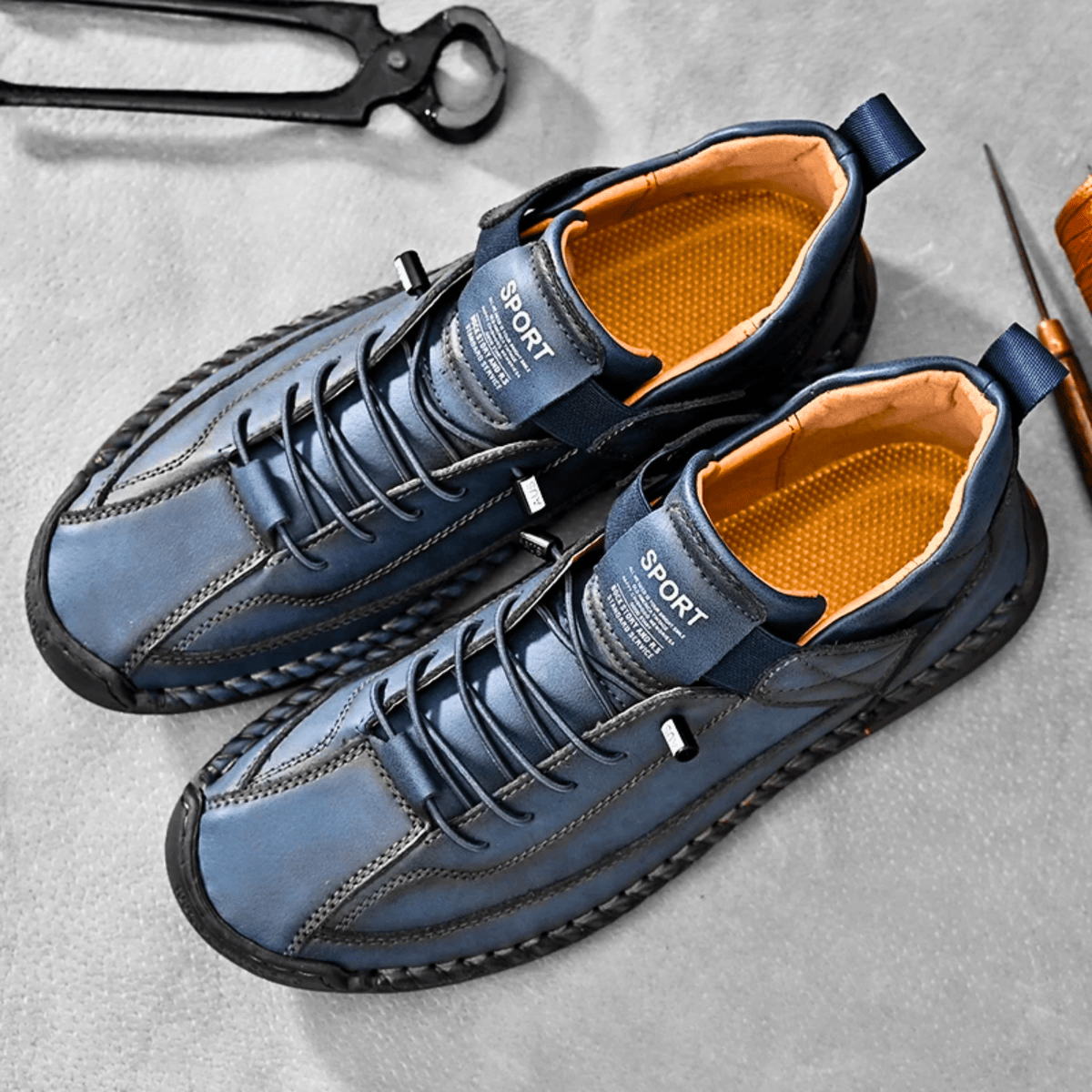 Men's Vintage Casual Sneakers – Stitch Detail Strap Cushioned Shoes