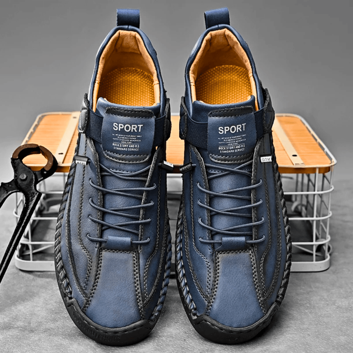 Men's Vintage Casual Sneakers – Stitch Detail Strap Cushioned Shoes