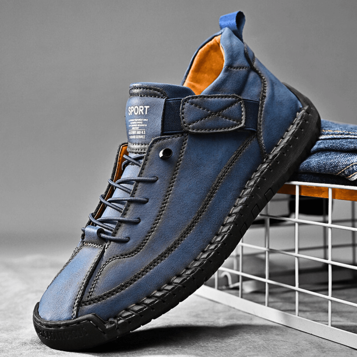 Men's Vintage Casual Sneakers – Stitch Detail Strap Cushioned Shoes