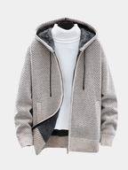 Men's Hooded Zip-Up Knit Cardigan – Chunky Knit Lined Sweater Jacket