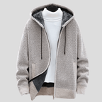 Men's Hooded Zip-Up Knit Cardigan – Chunky Knit Lined Sweater Jacket