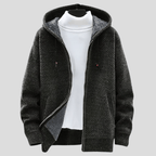 Men's Hooded Zip-Up Knit Cardigan – Chunky Knit Lined Sweater Jacket