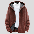 Men's Hooded Zip-Up Knit Cardigan – Chunky Knit Lined Sweater Jacket