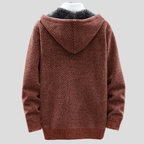 Men's Hooded Zip-Up Knit Cardigan – Chunky Knit Lined Sweater Jacket
