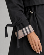 Women's Hooded Trench Coat with Plaid Lining – Zip Front Jacket with Adjustable Waist