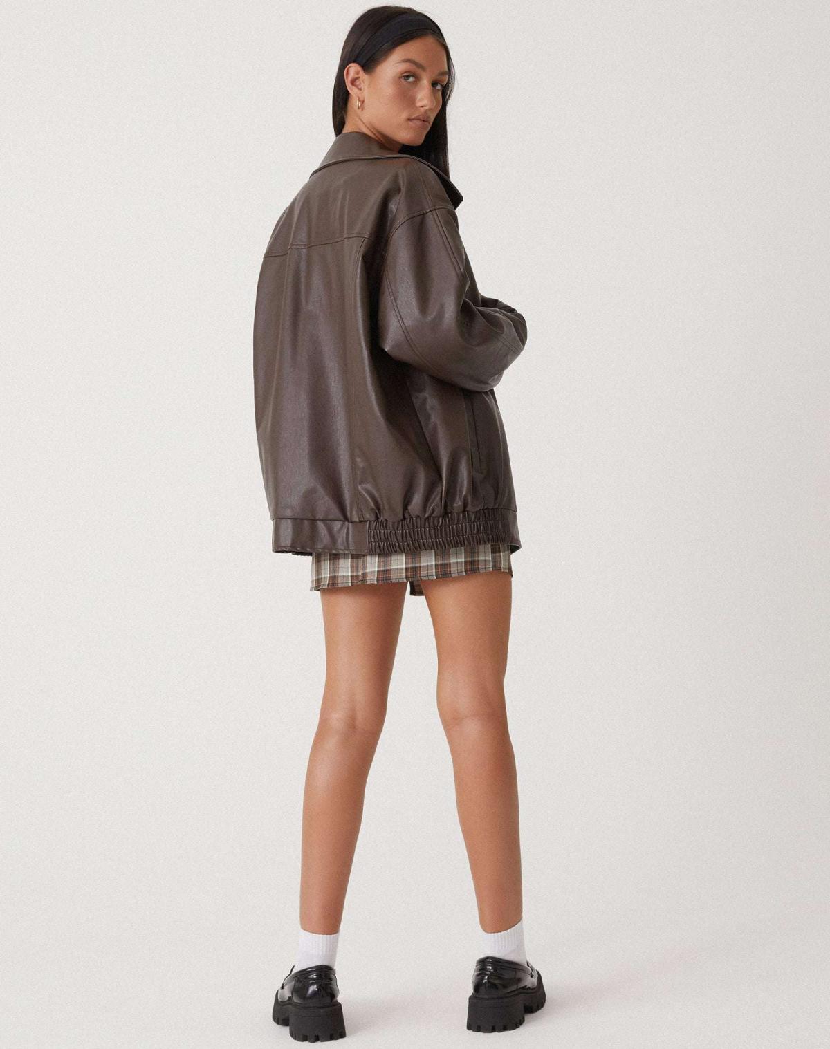 Women's Oversized Bomber Jacket – Leather-Look Boxy Fit