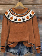 Women's Fair Isle Halloween Crew Neck Sweater – Seasonal Knit Pullover