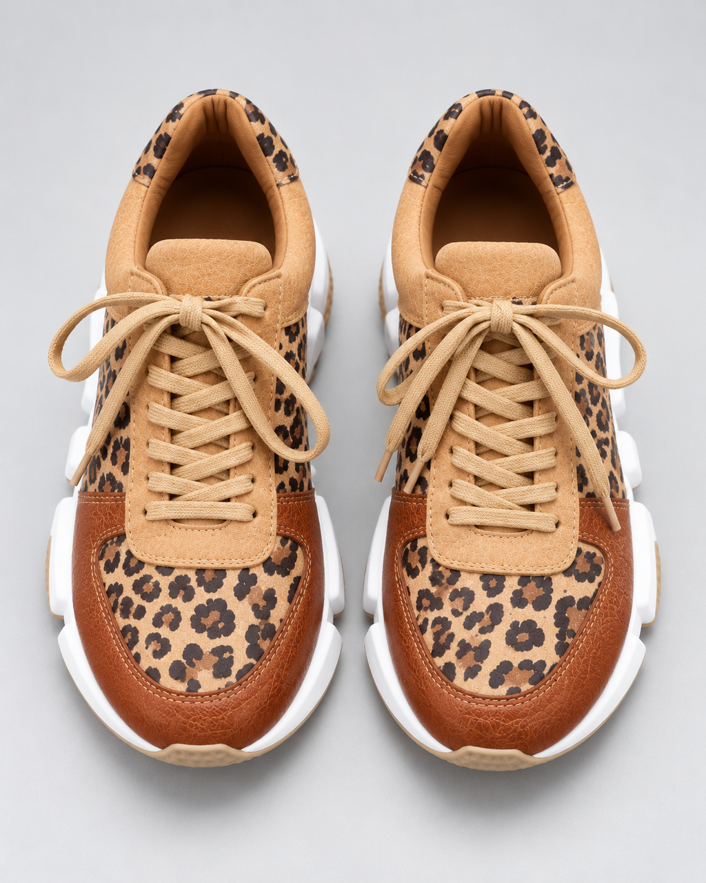 Women's Leopard Print Chunky Sneakers – Sculpted Sole Lace-Up Trainers