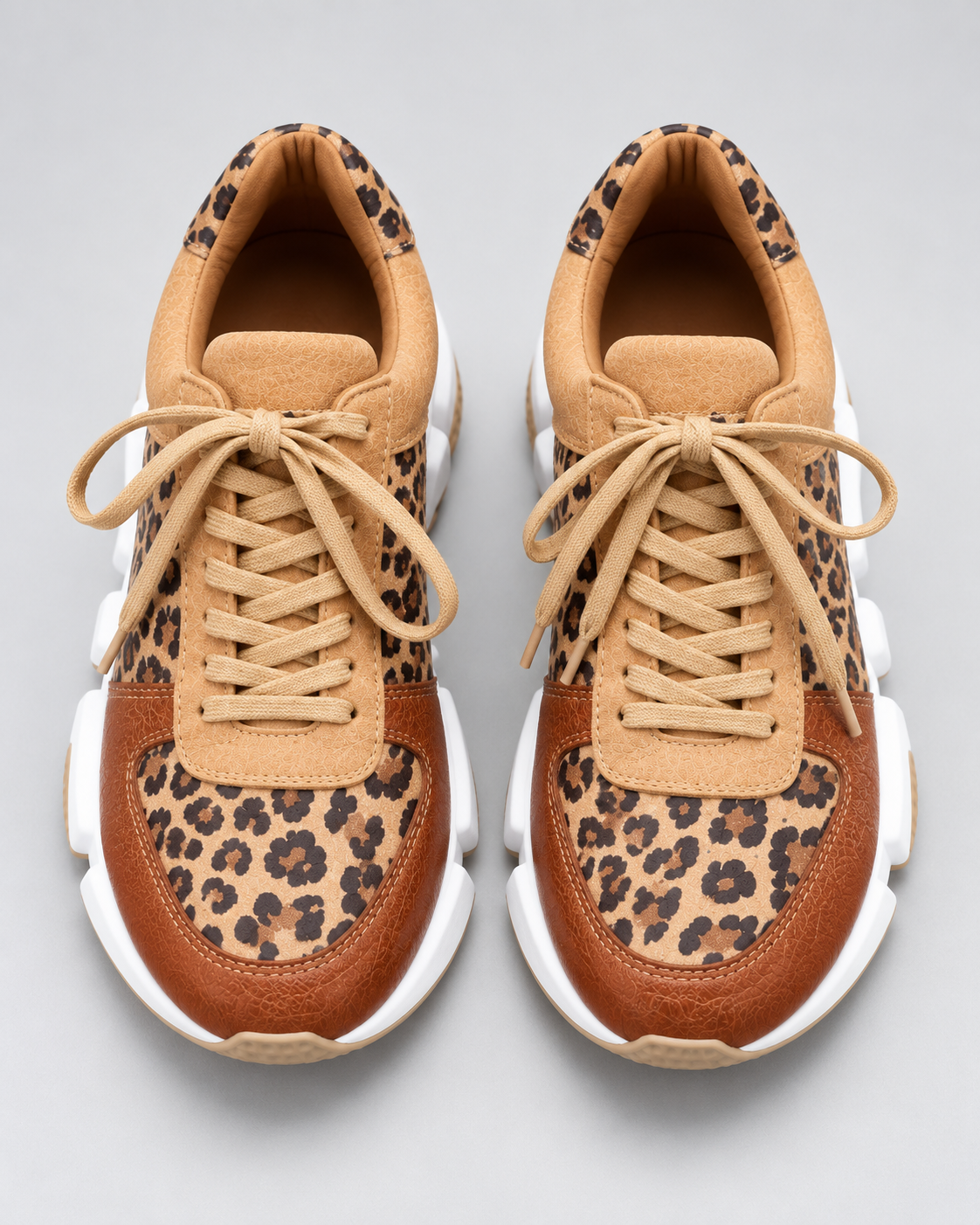 Women's Leopard Print Chunky Sneakers – Sculpted Sole Lace-Up Trainers