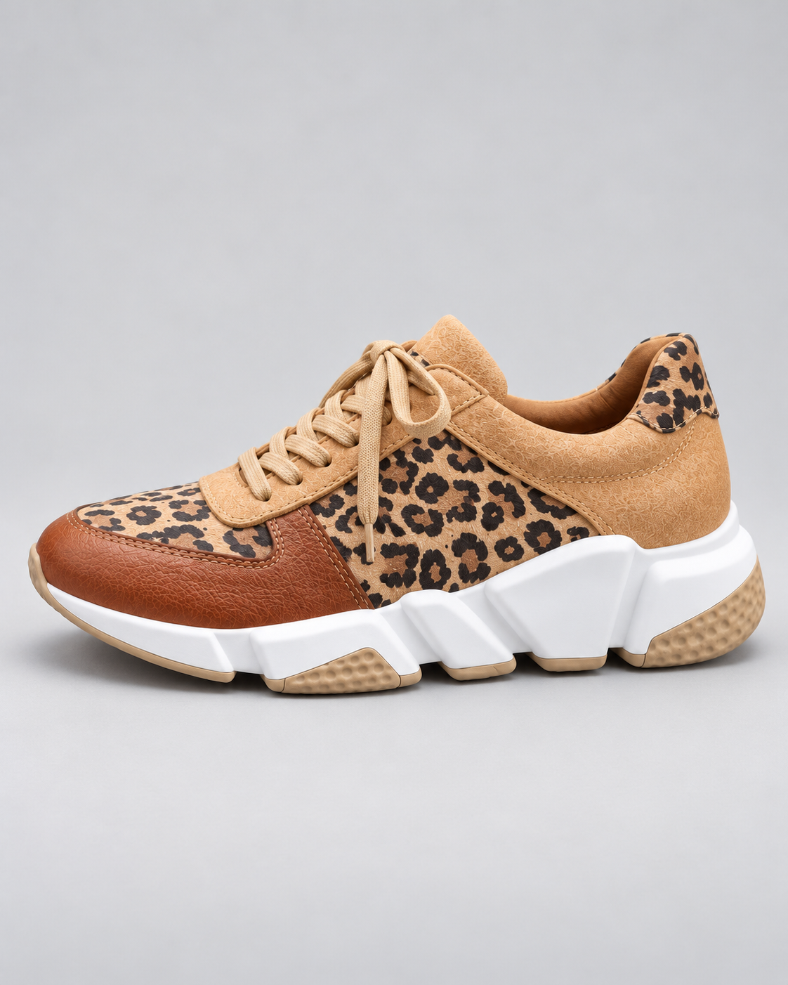 Women's Leopard Print Chunky Sneakers – Sculpted Sole Lace-Up Trainers