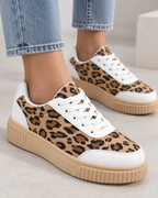 Women's Leopard Print Platform Sneakers – Chunky Sole Lace-Up Shoes
