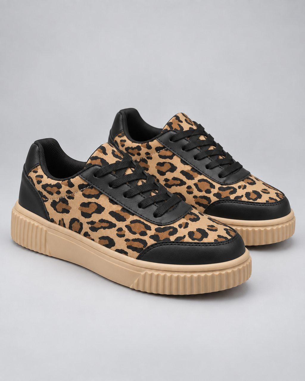 Women's Leopard Print Platform Sneakers – Chunky Sole Lace-Up Shoes