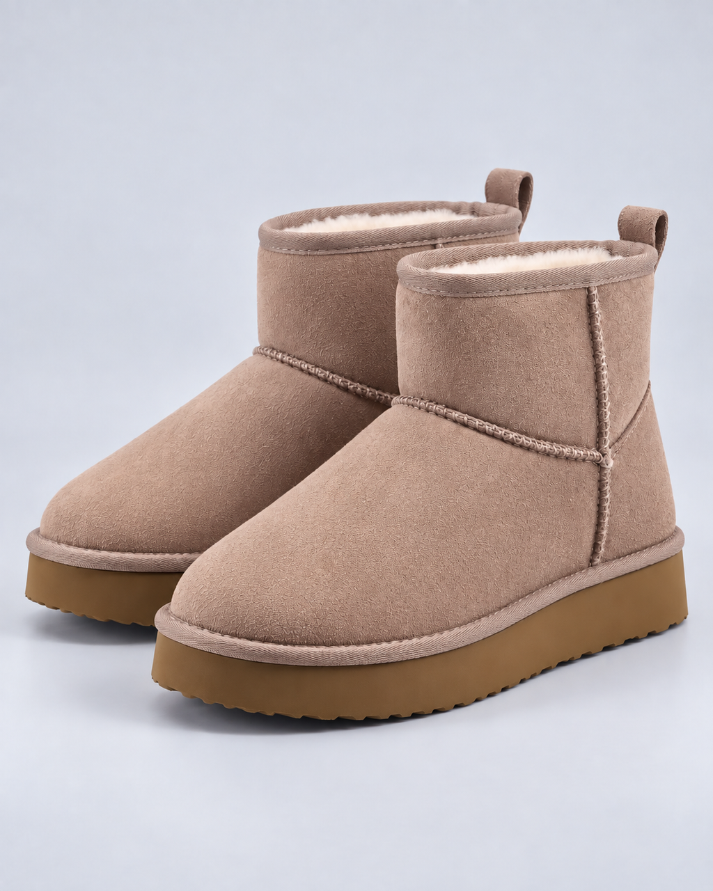 Women's Fleece-Lined Pull-On Ankle Boots – Platform Sole Winter Booties