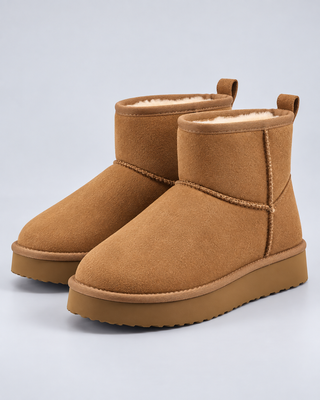 Women's Fleece-Lined Pull-On Ankle Boots – Platform Sole Winter Booties